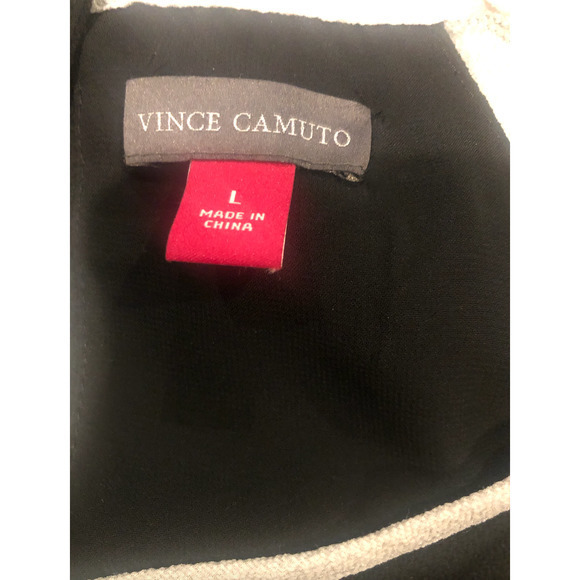 EUC VINCE CAMUTO Size Large Black Sleeveless Halter White Ruffle Trim Top - Picture 5 of 16